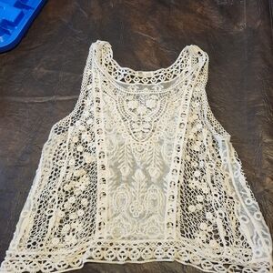 Garage Cream Crochet Lace Tank Top